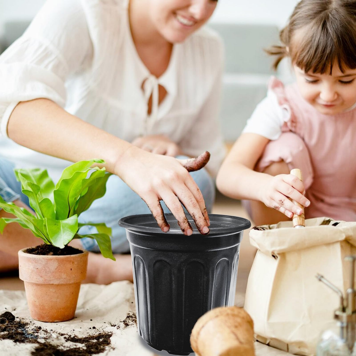 Jgalnim 60 Pack 1 Gallon Nursery Plant Pots,Thickened Flexible Plastic Seedling Pot with Holes,Flower Plant Container for Succulents,Cuttings,Transplanting,Home Garden(Black)