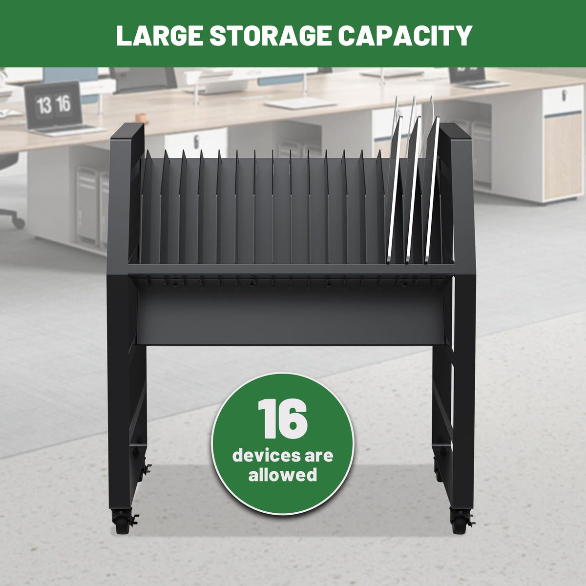 biosp 16 Devices Mobile Open Charging Cart, Rolling Charging Dolly with Wheels for Laptop Computers, Chromebooks, Electronic Equipment Organizer Rack for Office, Classroom (Power Strip Included)