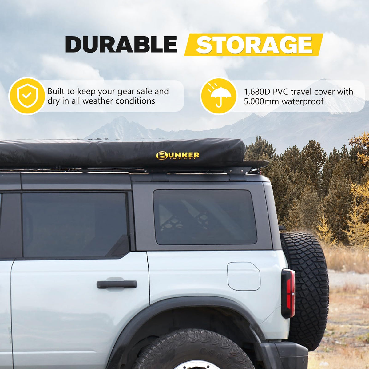 BUNKER INDUST 270 Degree Awning Free Standing, Vehicle Overland Awning Built-in LED Light - Three Colors, Car Driver Side, Waterproof Wind Resistant for SUV Van Truck Camper