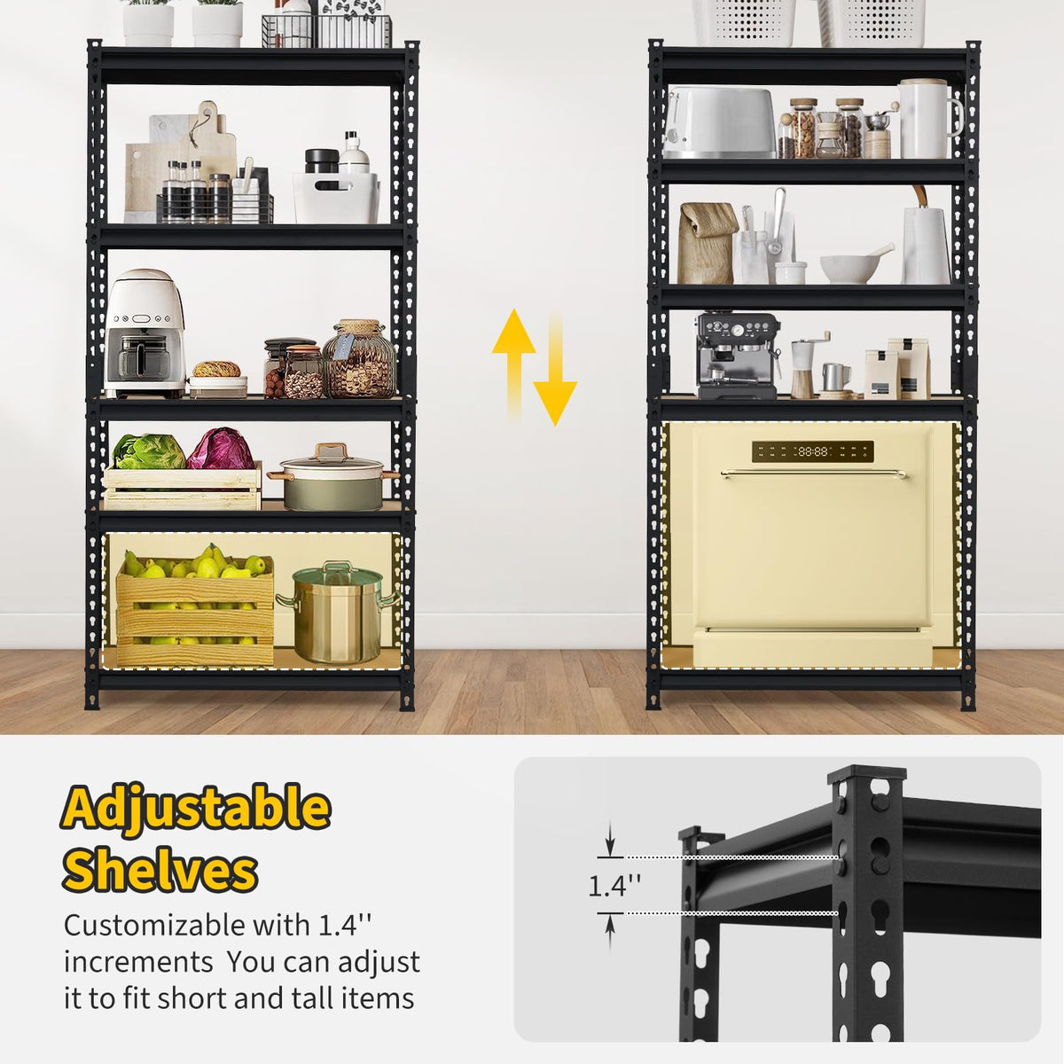 MilleLoom 48 in l x 18 in w x 72 in h 5-Tier Heavy Duty Storage Shelving Unit, 2500 LBS Capacity, Adjustable Metal Rack for Garage, Kitchen Pantry, Basement Organization