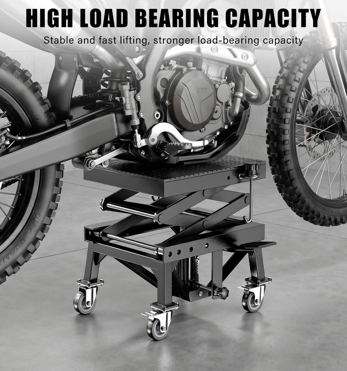 HUGOASIS 300 LBS Heavy Duty Motorcycle Scissor Lift Table, Portable Hydraulic Lift Jack with Wheels, 13.8" to 34.3" Lift Range, 16.1"x13.4" Platform for Motorcycle, Dirt Bike, Scooter Maintenance