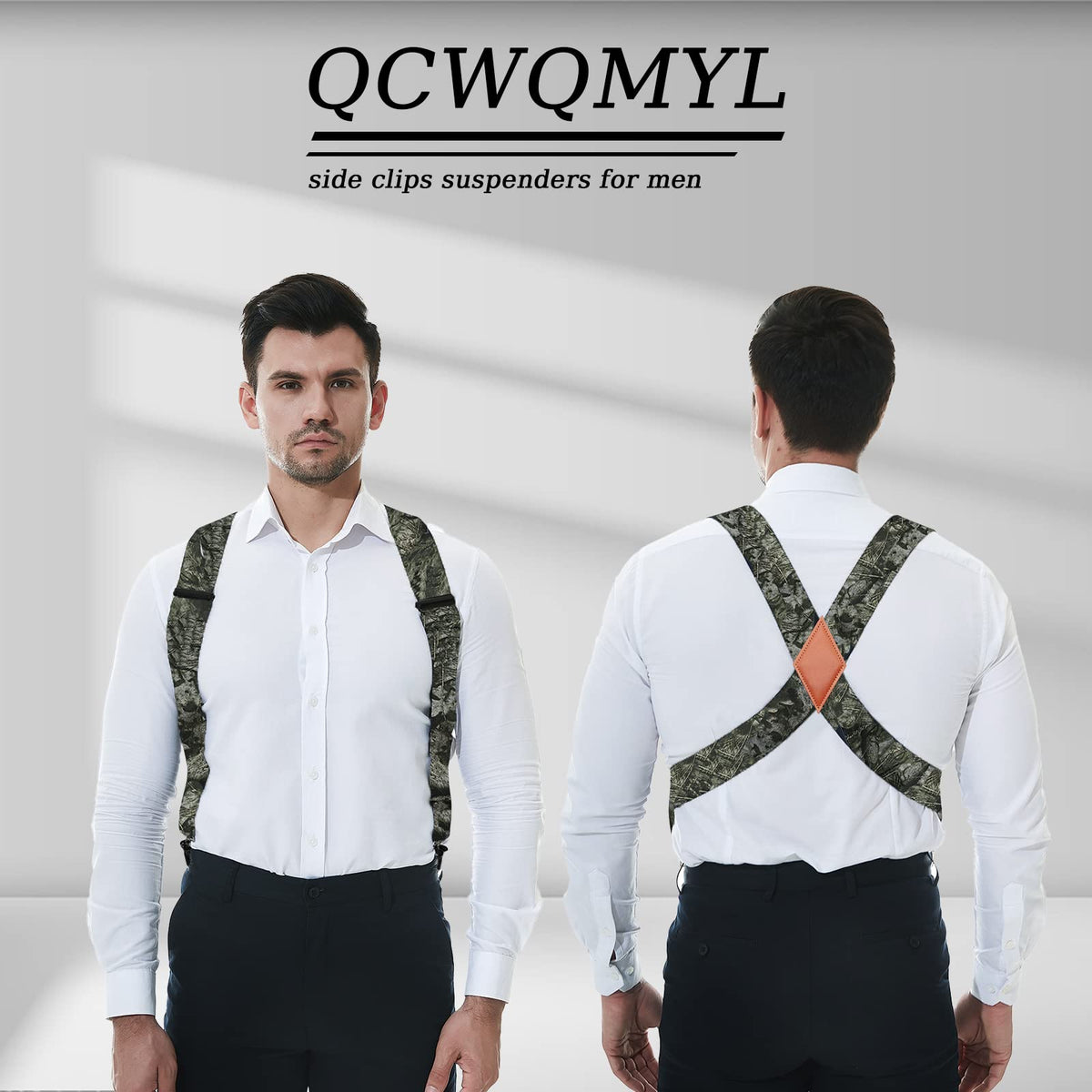 QCWQMYL Men's Side Clip Suspenders 2'' Wide Heavy Duty Clips Elastic Straps Trucker Style Suspenders for Men Big and Tall