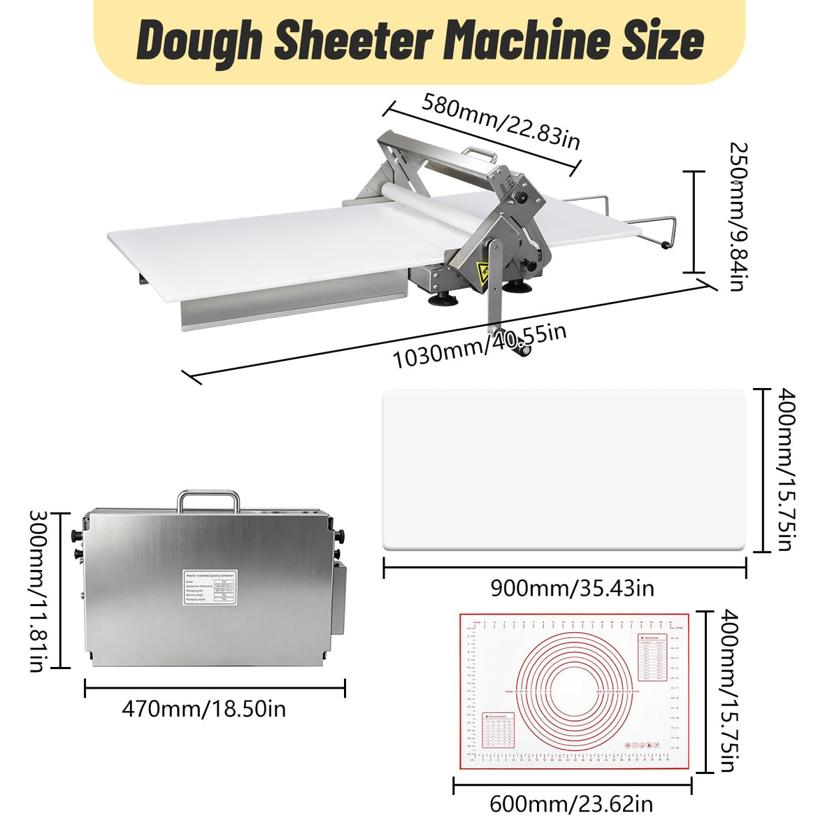 HNZXIB Foldable Dough Sheeter Machine, 15.75''×35.5''Manual Stainless Steel Portable Dough Roller with Silicone Pastry Mat, for Commercial Home Bakery, Puff Pastry, Pizza, Croissant