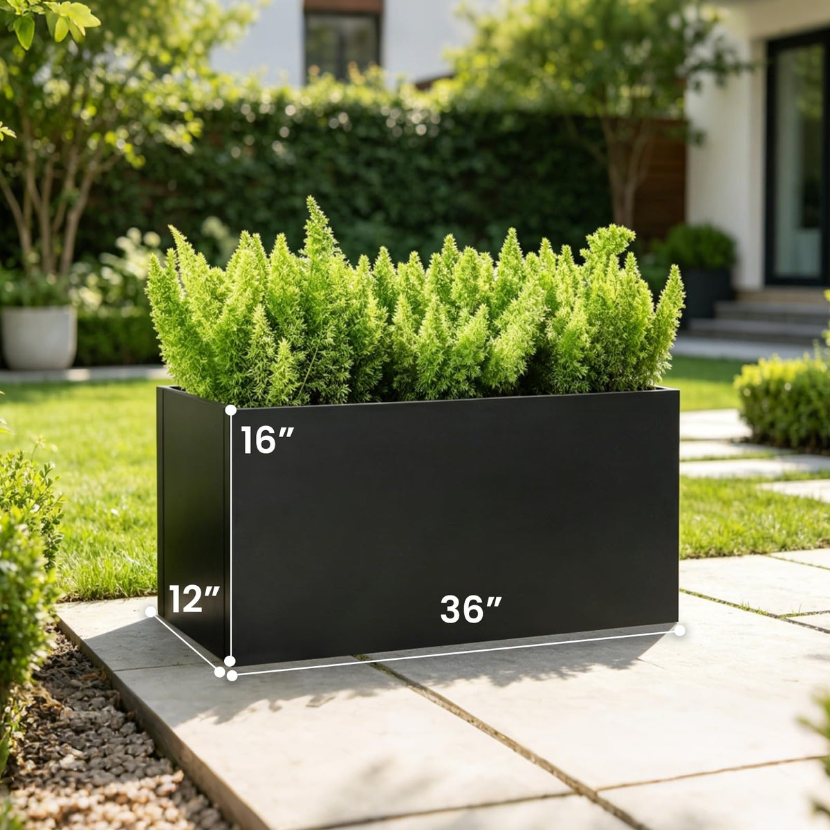 GZLVSOW Rectangular Steel Planter 36" L x 12" W x 16" H Metal Rectangle Outdoor Planter Metal Heavy Planters Box Indoor & Outdoor,Commercial & Residential (36 x 12 x 16,Black)