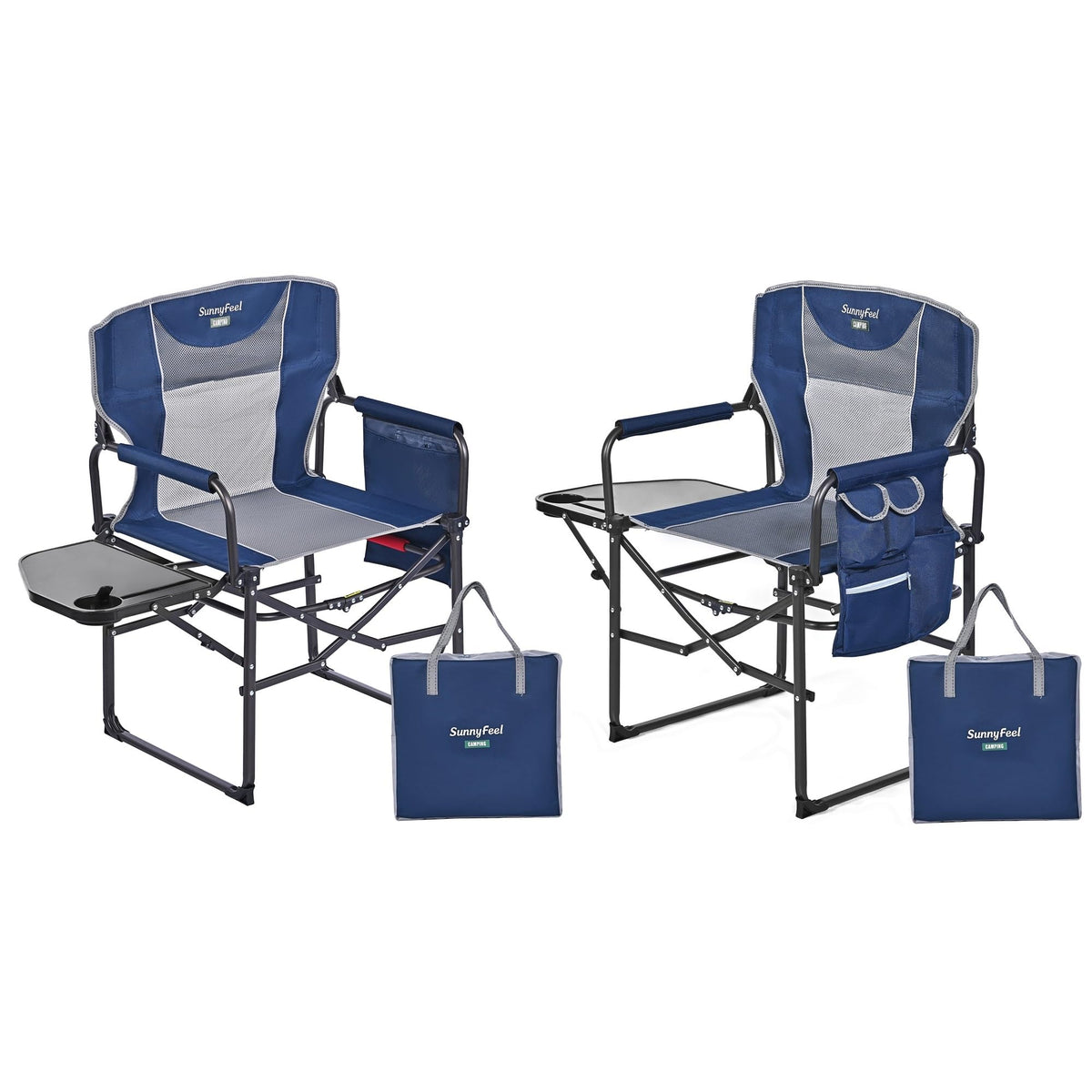 SUNNYFEEL Oversized Camping Directors Chair 2 Pack, Portable Folding Lawn Chairs for Adults Heavy Duty with Side Table,Pocket for Beach, Fishing,Picnic,Concert Outdoor, Foldable Camp Chairs