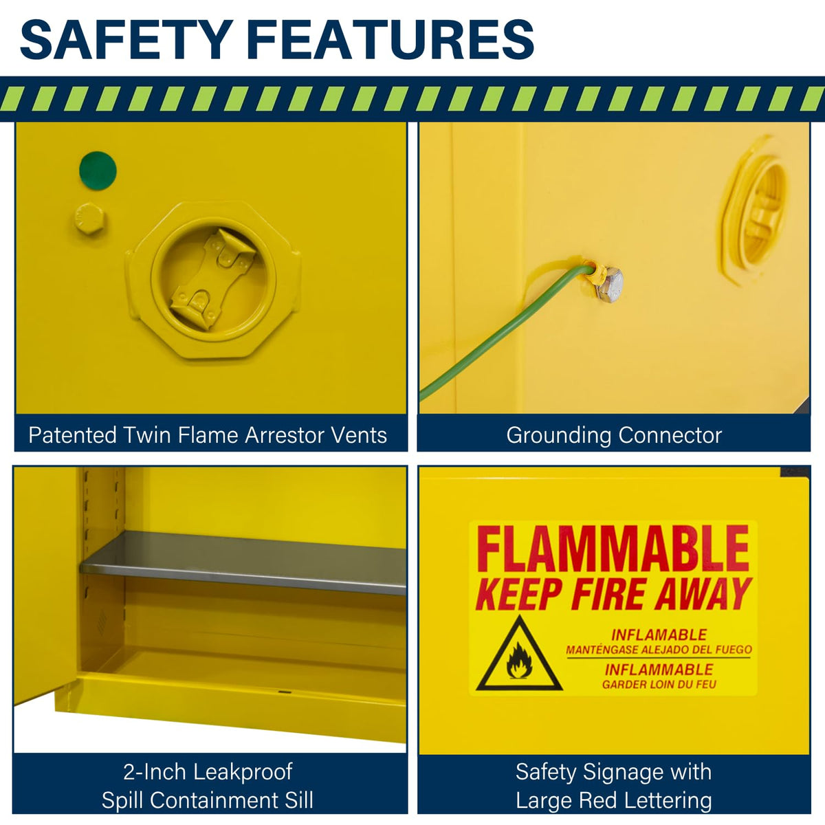Jamco 60 Gallon Flammable Safety Cabinet, Steel Flammable Storage Cabinet with Lockable Manual Closing Doors, Non Forkliftable, 34" x 34" x 65", Yellow