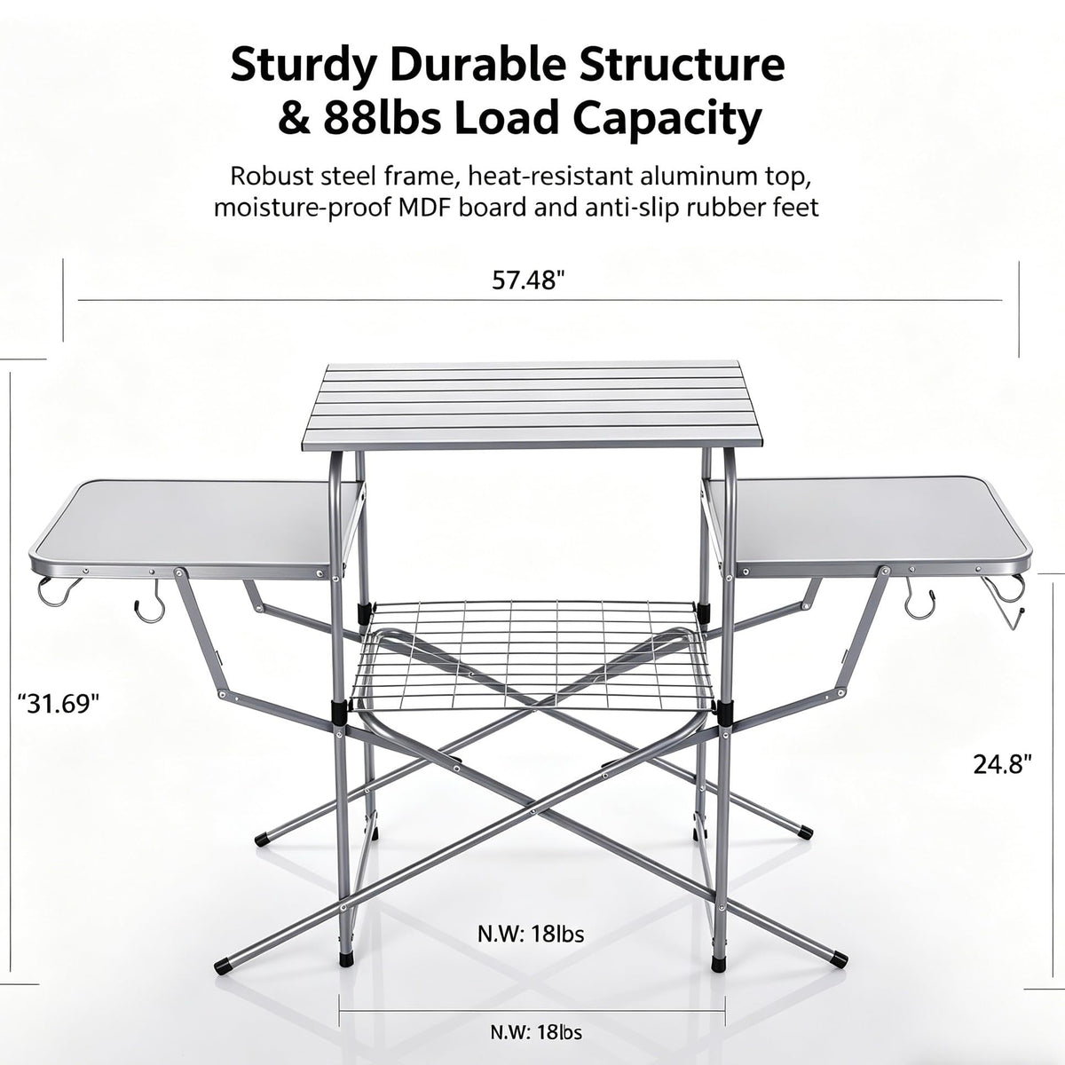 ASMOKE Foldable Grilling Table – Premium & Lightweight Aluminum Cooking Table for Camping, Outdoor BBQ Party and RV Touring - 88lbs Capacity, Comes with Carrying Bag