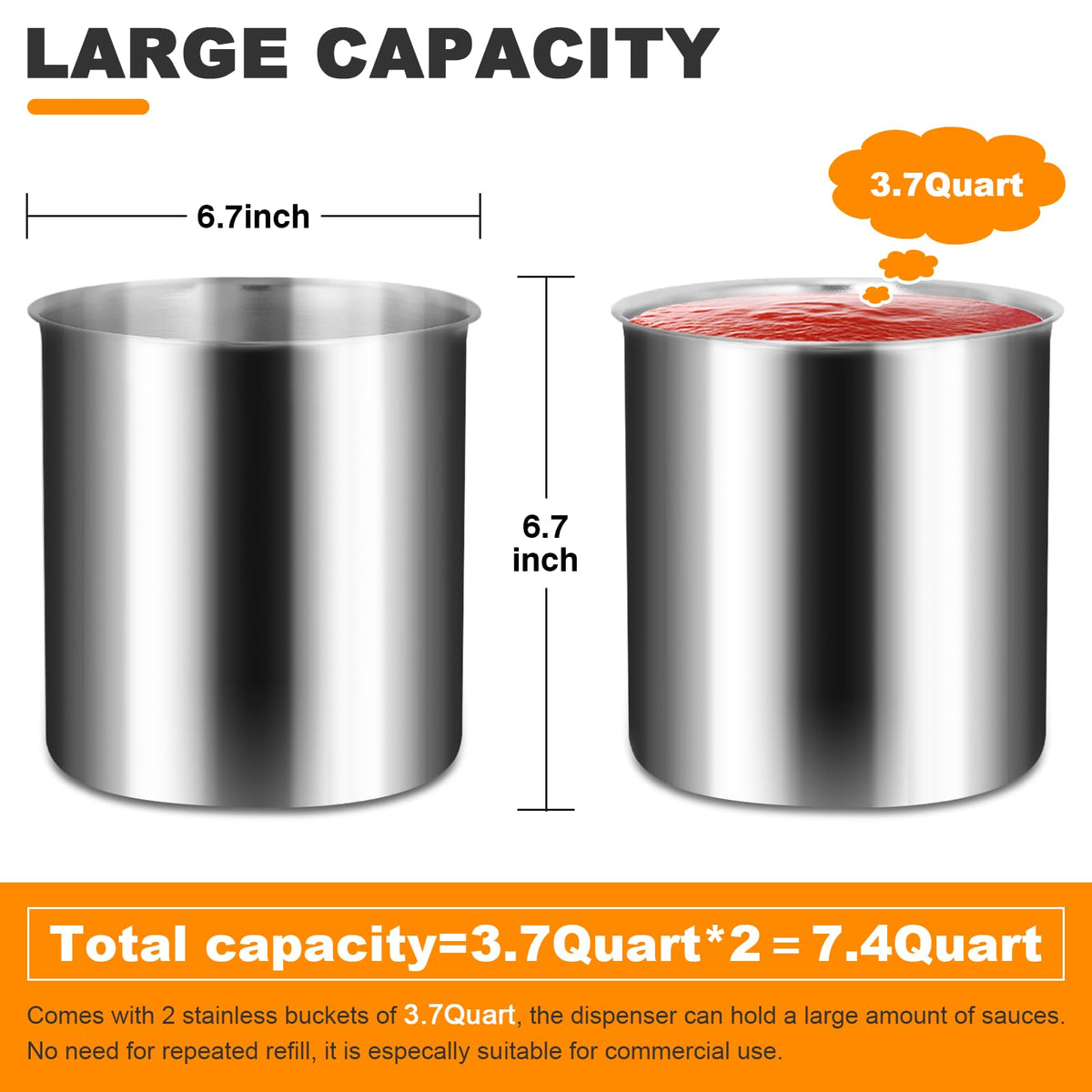 Saladulce Commercial Sauce Dispenser Pump Stainless Steel Condiment Pump Station 7.4Quart Pump Dispenser Container for Ketchup Dressing Syrup Jam BBQ Sauce
