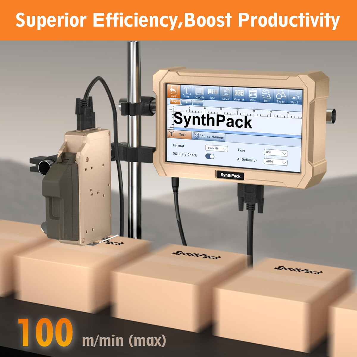 Automatic Inkjet Coding Machine for Production Line, 1200DPI 0.5inch Industrial Online Inkjet Printer with 42ml Quick-Drying Ink Cartridge for Date/Batch Number/QR Code/Barcode/Logo(1 Nozzle,SL1)