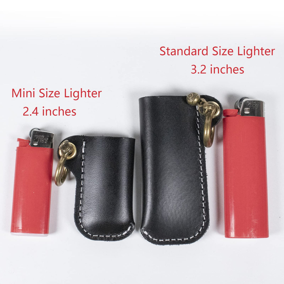 HUMWE Leather Lighter Case Holder for BIC Mini/Standard Size Lighters Sleeve Cover Genuine Leather Case Pouch with Metal Horseshoe Shackles for Keychain Pendant (Black, Mini and Standard)