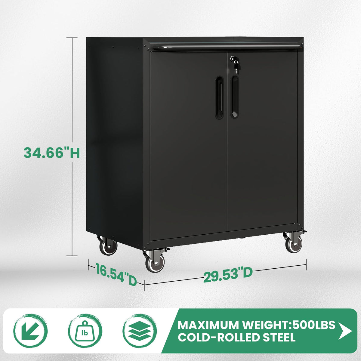 VIYET Garage Cabinets,Metal Garage Storage Cabinet with Wheels,Black Lockable Rolling Tool Cabinet with Drawer and Adjustable Shelves,Heavy Duty Tool Chest for Home Office Utility Room