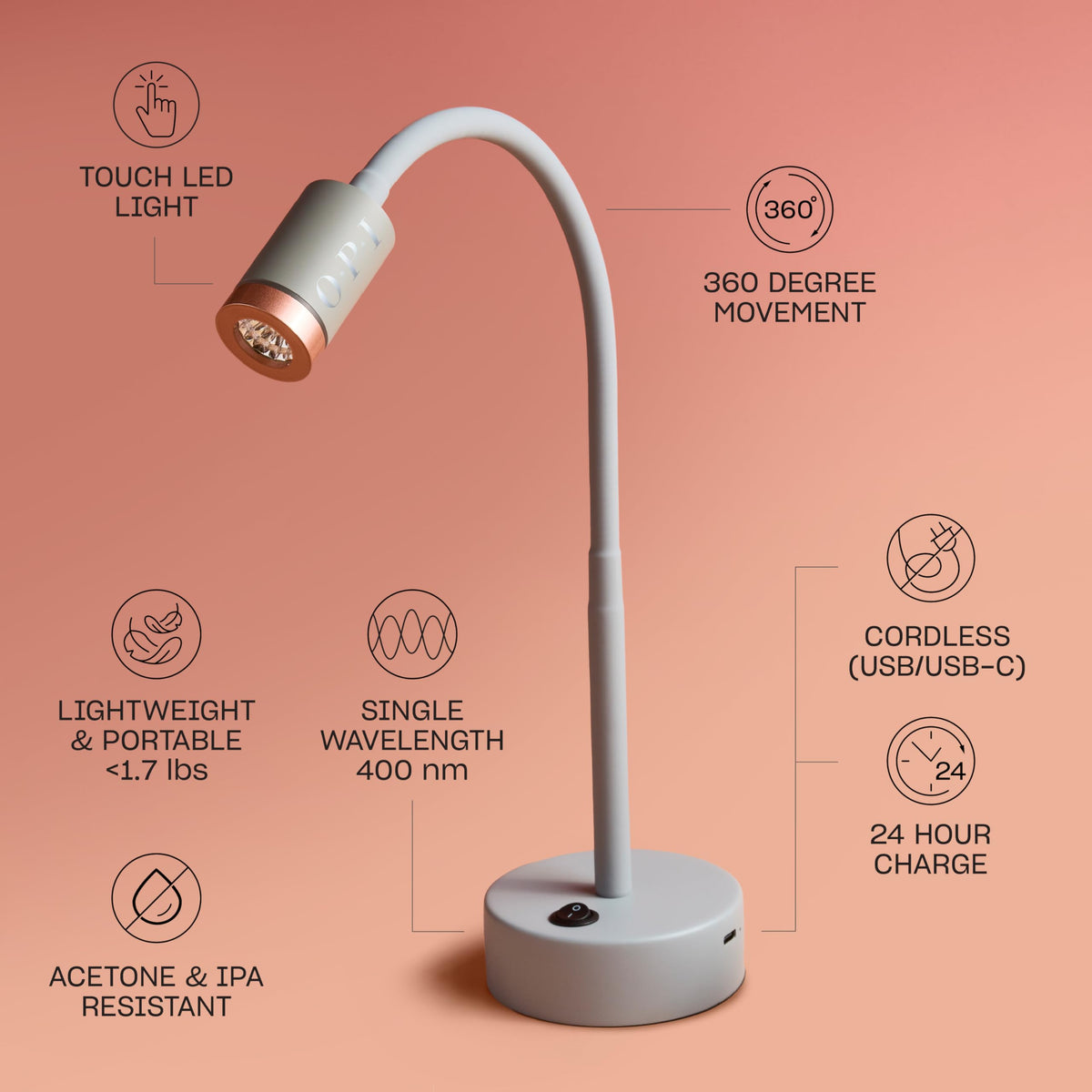 OPI Cordless Lightening Flash Cure Gel Lamp | Touch LED Light | Lightweight, Portable, & 360° Movement
