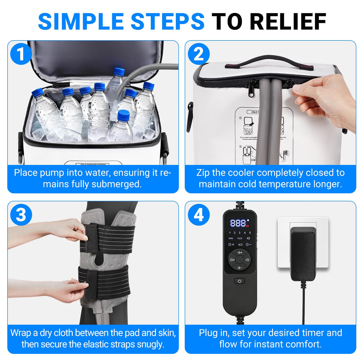 Ice Machine for Knee After Surgery - Programmable Timer Cold Therapy Machine, Portable, Quiet Pump, 12H Cooling, Knee Replacement Recovery System, Cryotherapy Pain Relief & Swelling, ACL Recovery