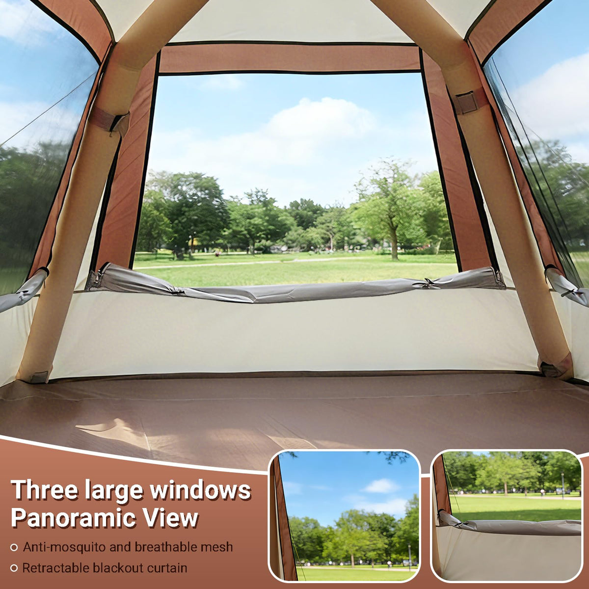 Ziziella Inflatable Tents for Camping, Easy Setup Inflatable Tent Glamping Tent with Pump,Waterproof Oxford 4 Season Air Tent with Skylight Mesh Windows for 2-4 Person