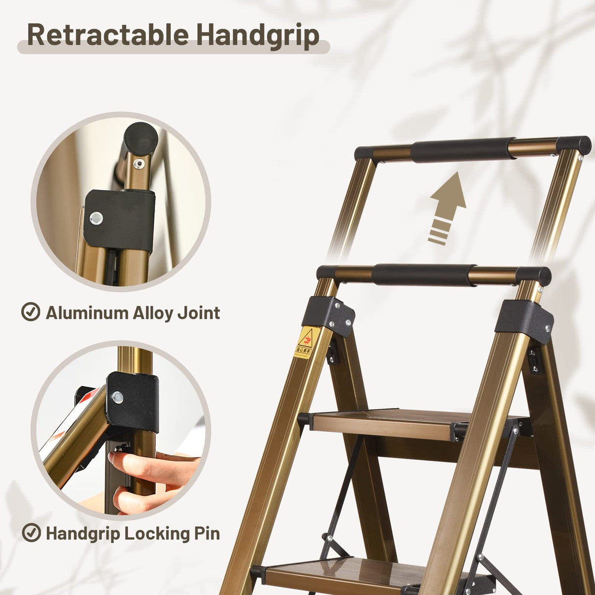 XinSunho 4 Step Ladder, Aluminum 4 Step Stool with Retractable Handrail and Anti-Slip Wide Pedal, Folding Stool Ladders 4 Steps, 330lbs Safety Household Slim Ladder