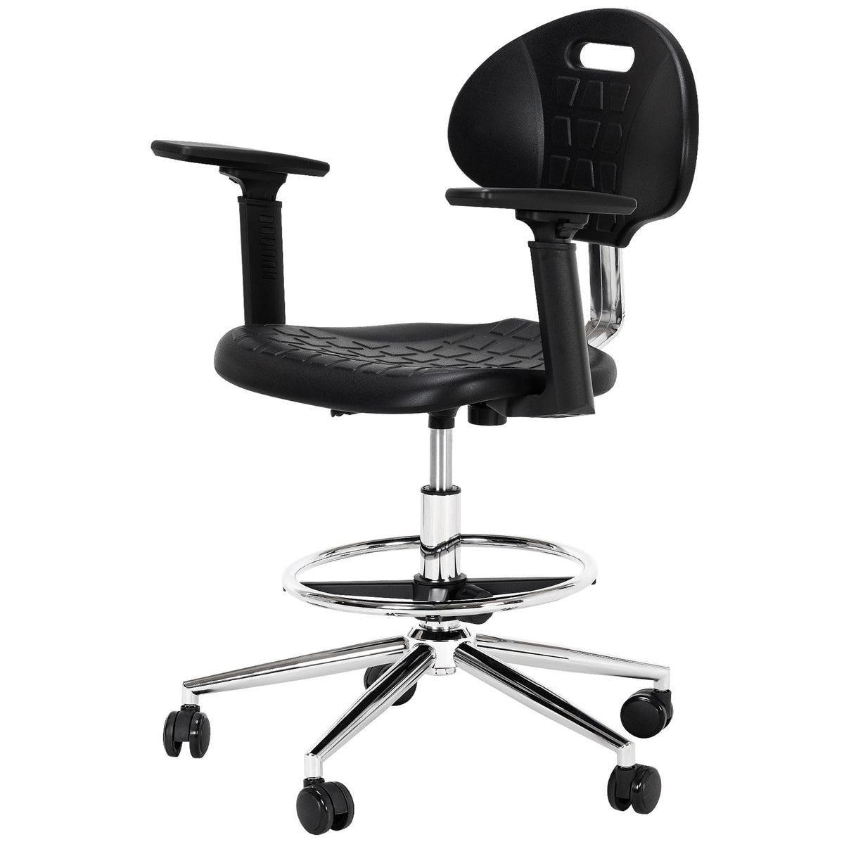 Frassie Polyurethane Lab Stool Chair with Armrest, Task Rolling Chair for Laboratory and Cleanroom