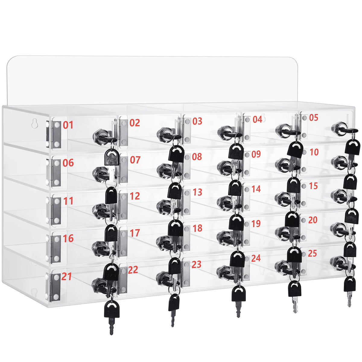 Threan 25 Slot Cell Phone Storage Box, Clear Cell Phone Storage Cabinet Wall Mounted, Including Door Locks and Keys for Office School Factory Classroom Students Staff