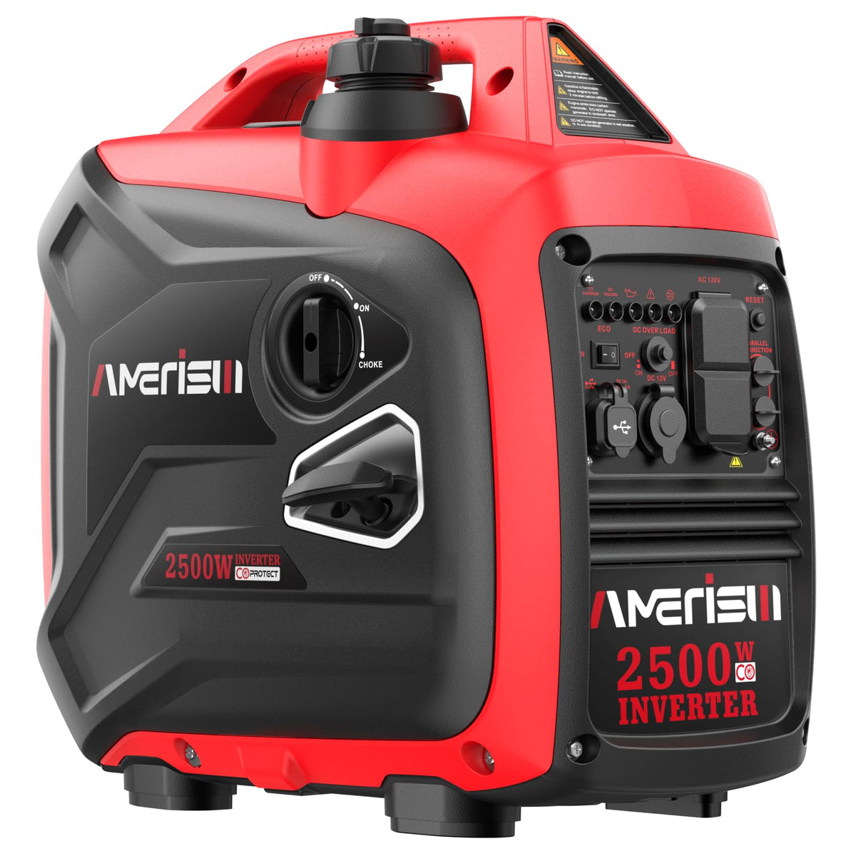 AMERISUN 2500-Watt Gas Powered Portable Inverter Generator, CO Sensor, Super Quiet for Home Backup, Emergency, Camping, EPA Compliant