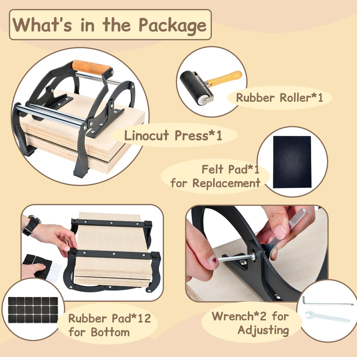 TOPOWN Linocut Printing Hand Lever Press Machine, Linocut Press Machine, Manual Hand Lever Printing Press for Linoleum Blocks with Felt Pad(fit up to 25mm Thick Blocks, A4, Black)