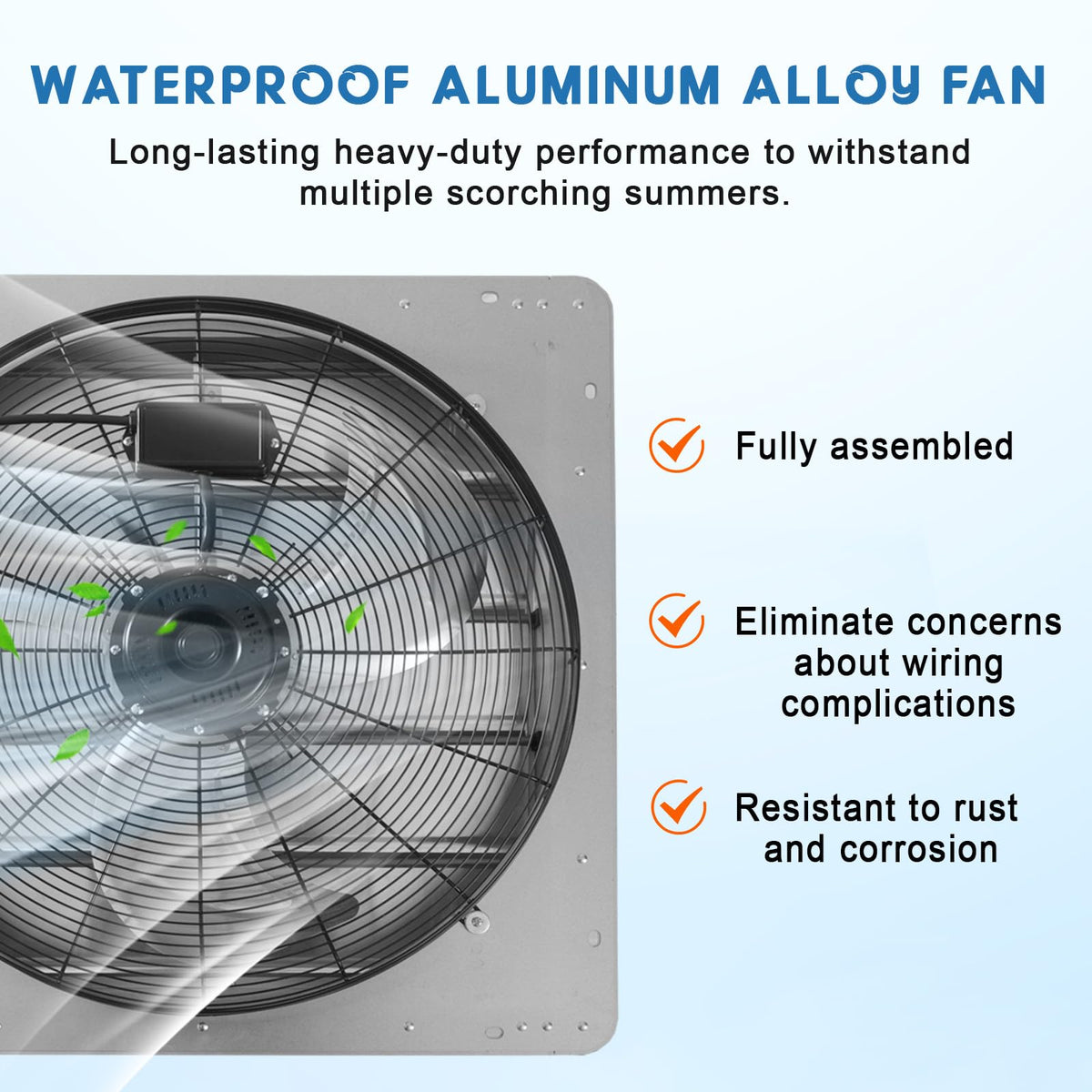 BouPower 24 Inch Shutter Exhaust Fan, Wall Mounted, 3500 CFM High-Speed Ventilation Fan with Aluminum Blades and Automatic Shutter, Low-Noise 1500 RPM, Ideal for Attic, Garage, Workshop, Greenhouse