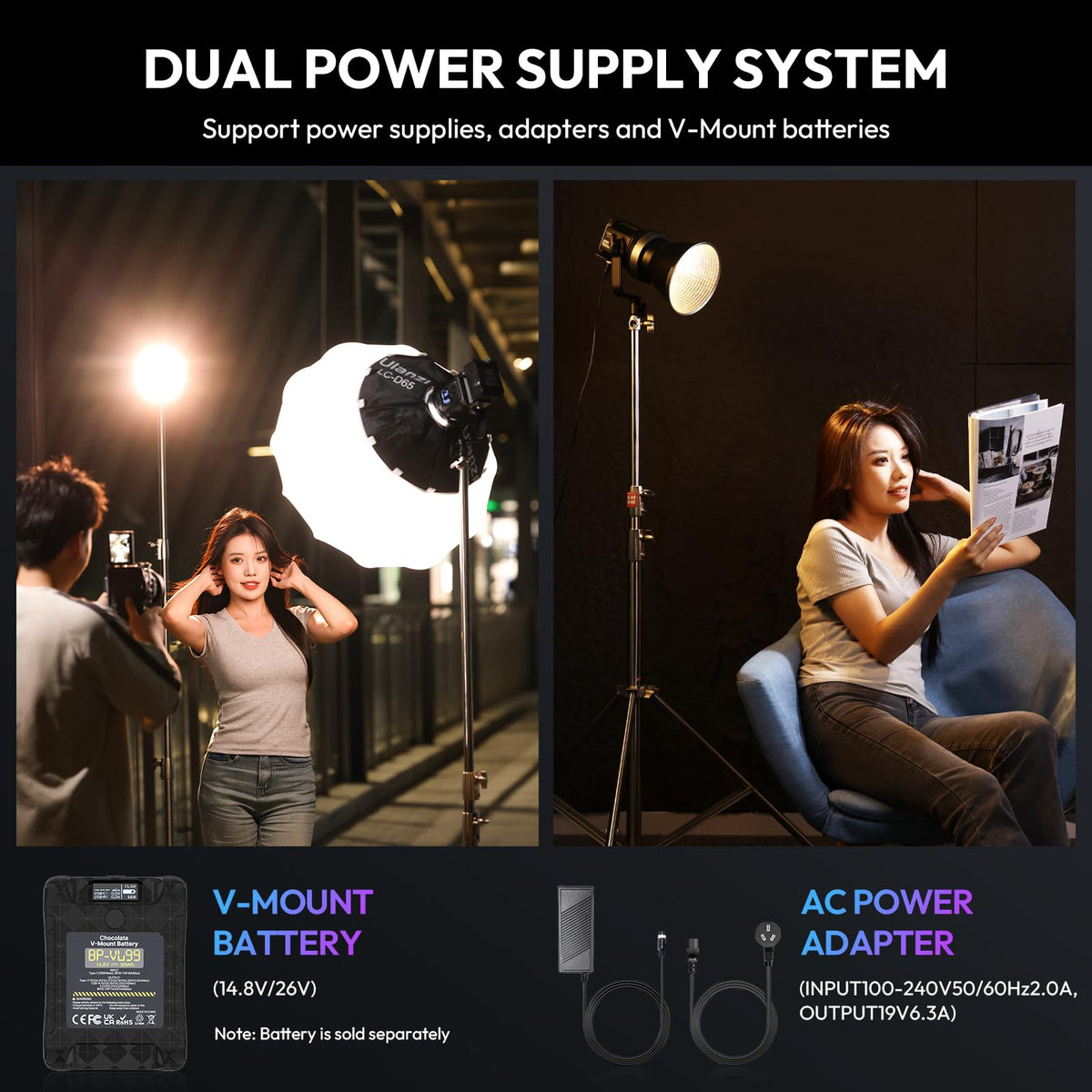 ULANZI RGB Video Light - 120W COB LED Video Light Photography Continuous Output Lighting with Adapter and APP Control, 2700K-6500K 27000lux/m 20 Scenes Bowens Mount for Studio Video Recording, Filming