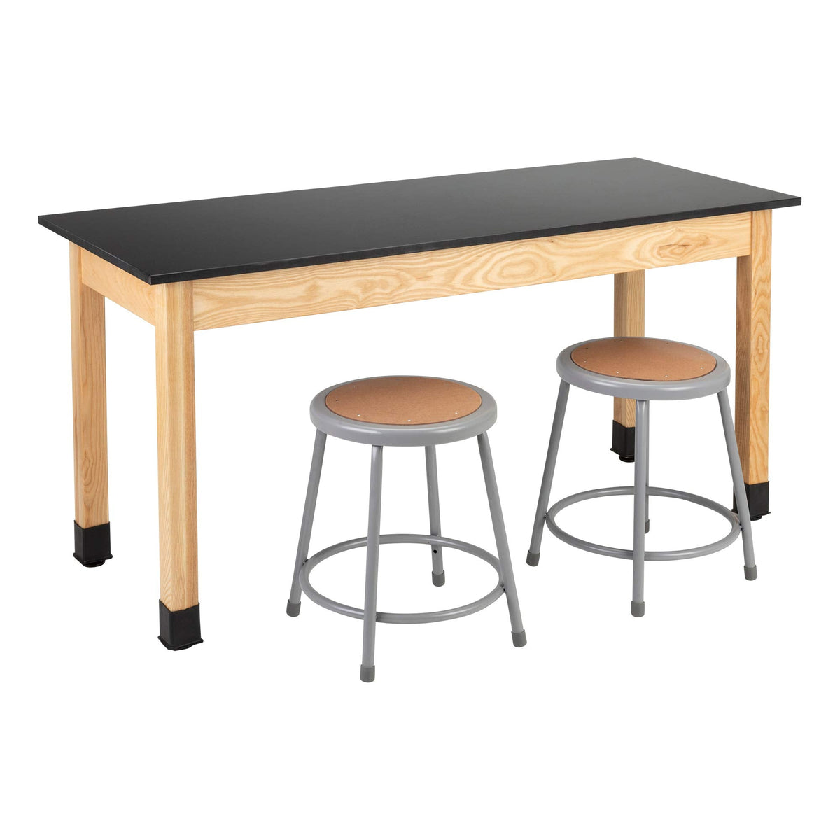 Learniture Classroom Science Lab Table with Phenolic Resin Top, Solid Ash Wood Finish, 24" D x 60" W x 30" H, Black