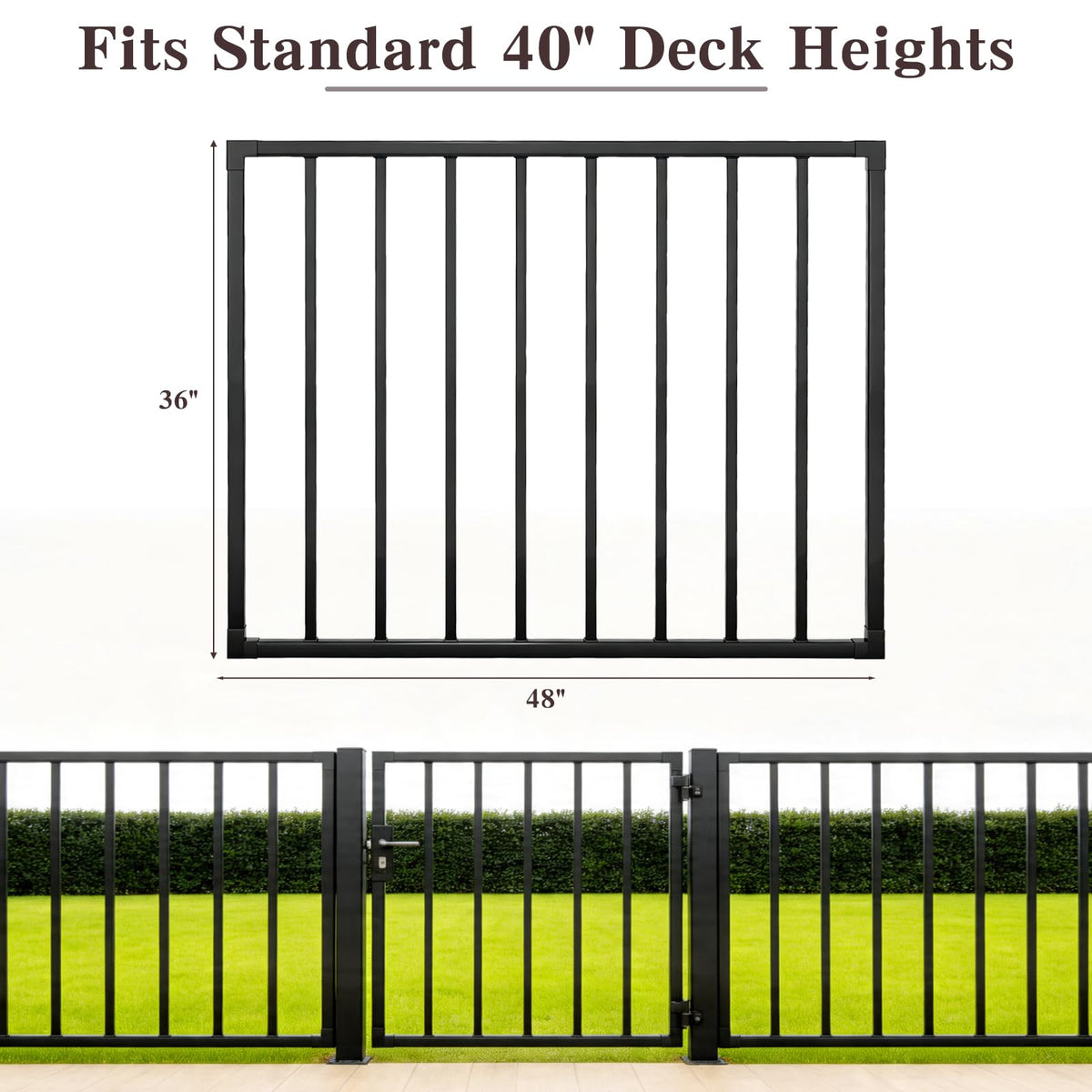 Outdoor Deck Gate Kit, 36" H x 48" W Heavy Duty Fence Gate Kit with Gate Hinges and Latch, Weatherproof Anti-Rust Metal Gate for Decks, Railings,Patios, Gardens, Yards(36" H)