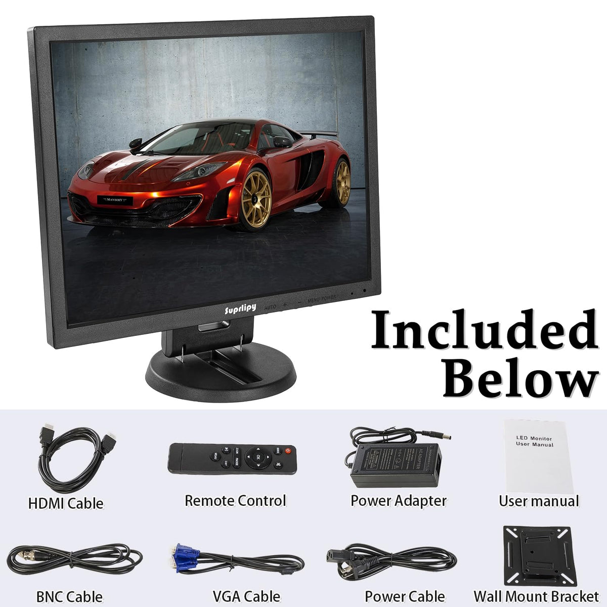 Suprlipy 14 Inch TFT LCD Security CCTV Monitor 1024x768 4:3 Resolution Color Display Screen with HDMI/VGA/BNC/AV Earphone Input Built-in Dual Speakers for Surveillance Camera DVR PC