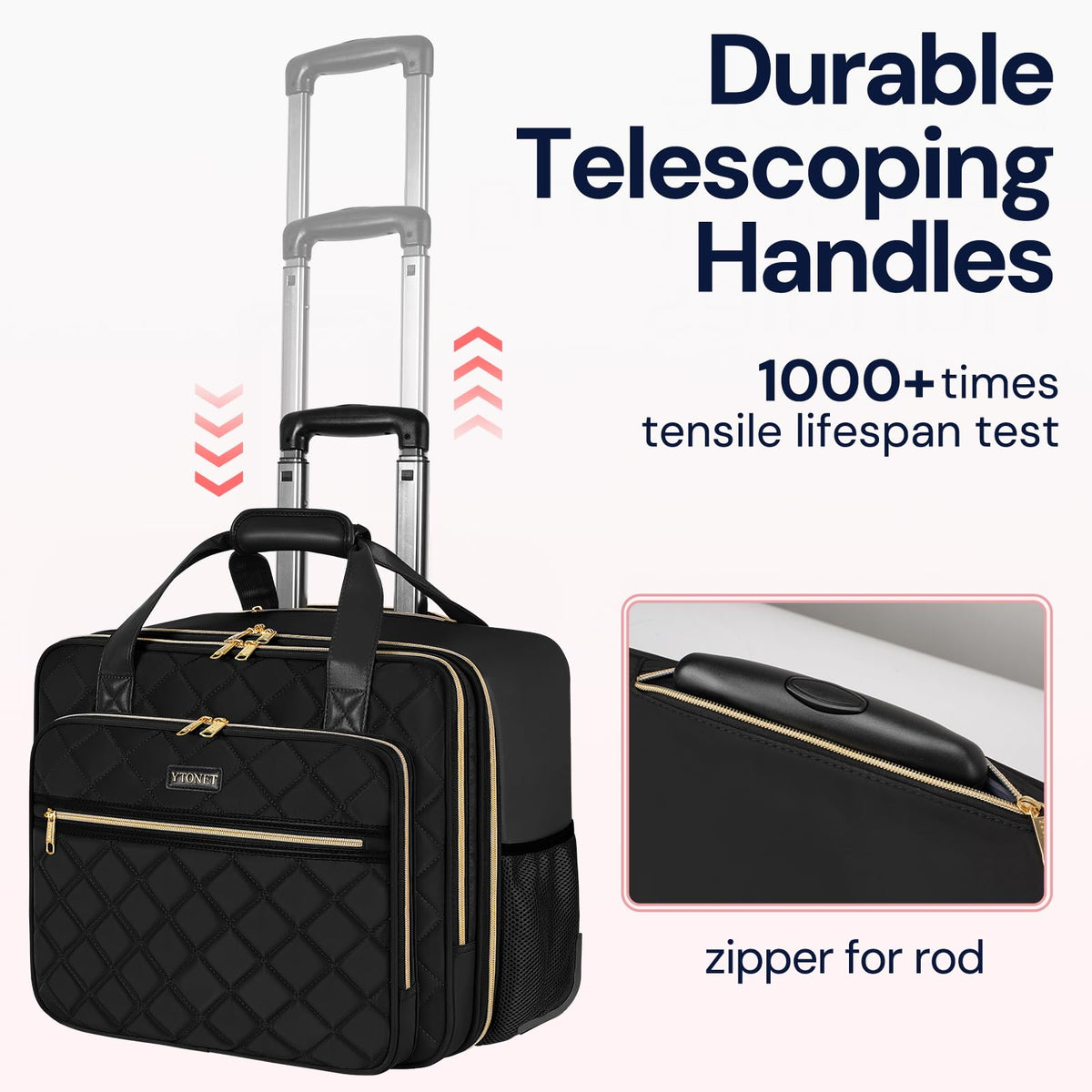 Ytonet Rolling Laptop Bag Women, Rolling Briefcase for Women, 17.3 Inch Laptop Bag with Wheels Rolling Computer Bag Laptop Case for Work Travel College Business Wife Mom Teacher, Black