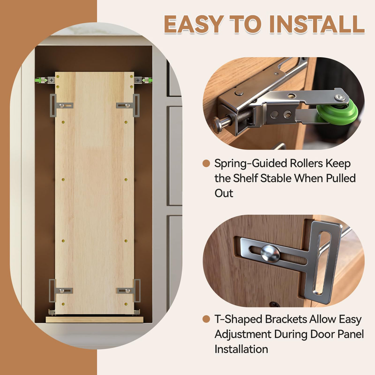Grehitk Pull Out Spice Rack Organizer for Cabinet (6.5" W x 22.3" D x 25.2" H), Sliding Spice Rack for Kitchen Cabinet, Wood Pull Out Cabinet Organizer for Multi-Use