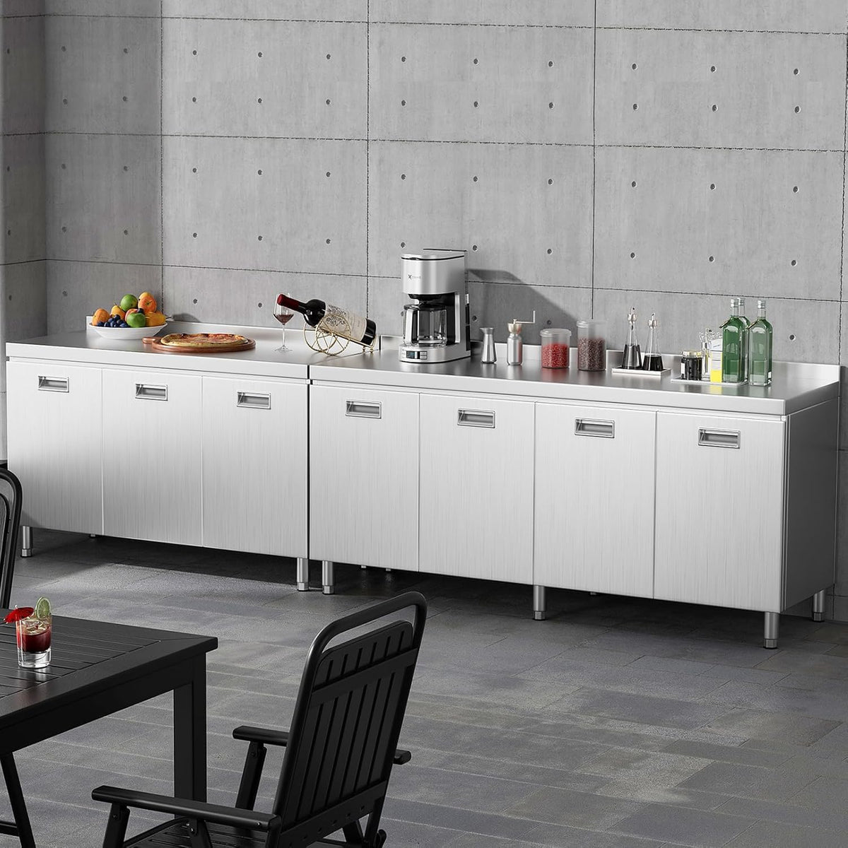 ZZV Stainless Steel Table Cabinet for Prep & Work 21 x 66 Inch, Heavy Duty Prep Table with 4 Pull-Out Doors, Commercial Workbench with Cabinet for Kitchen, Restaurant, Hotel, Garage, and Warehouse