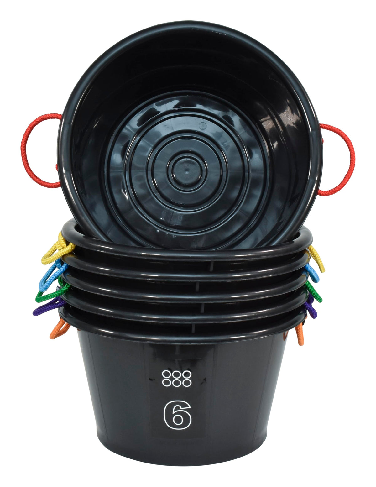 Sportime Drum-N-Store Buckets, 18 x 12 Inches, Black, Set of 6