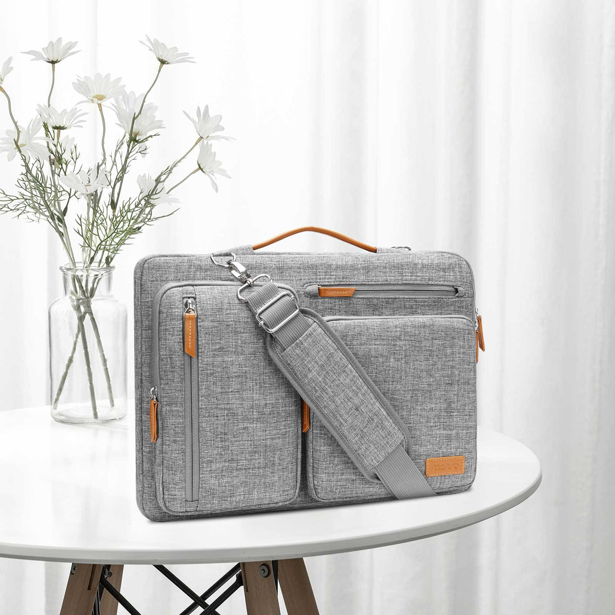 MOSISO 360 Protective Laptop Shoulder Bag,15-15.6 inch Computer Bags Compatible with MacBook Pro 16 inch, HP, Dell, Lenovo, Asus Notebook,Side Open Messenger Bag with 4 Zipper Pockets, Gray