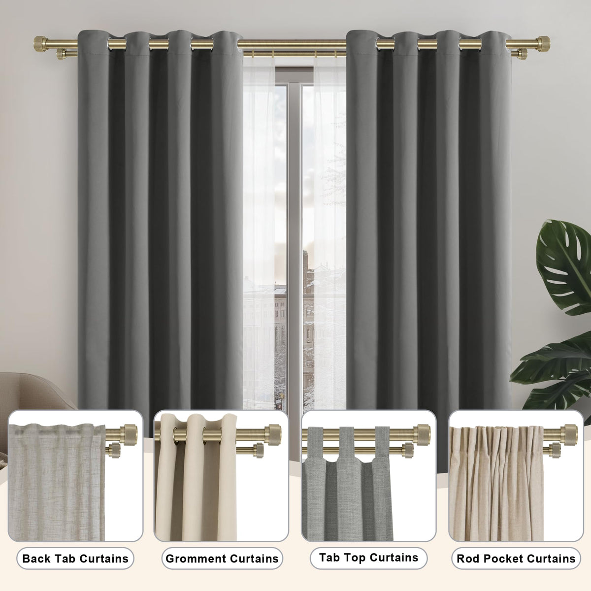 1-1/8 inch Double Curtain Rod - Premium Nonadjustable 144in/12ft Drapery Rods - Heavy Duty Dual Curtain Rods for Windows - Aluminum Finials & Adjustable Concealed Mounting Bracket - Antique Bronze