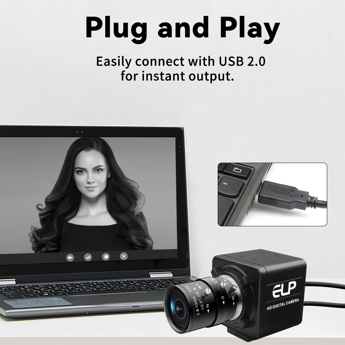 QILOVE Global Shutter USB Camera – 800P Monochrome Ultra High Speed 640fps[120/210/420fps Modes] – Manual Focus 2.8-12mm CS Lens – Compatible with Raspberry Pi, Linux, Mac & Windows