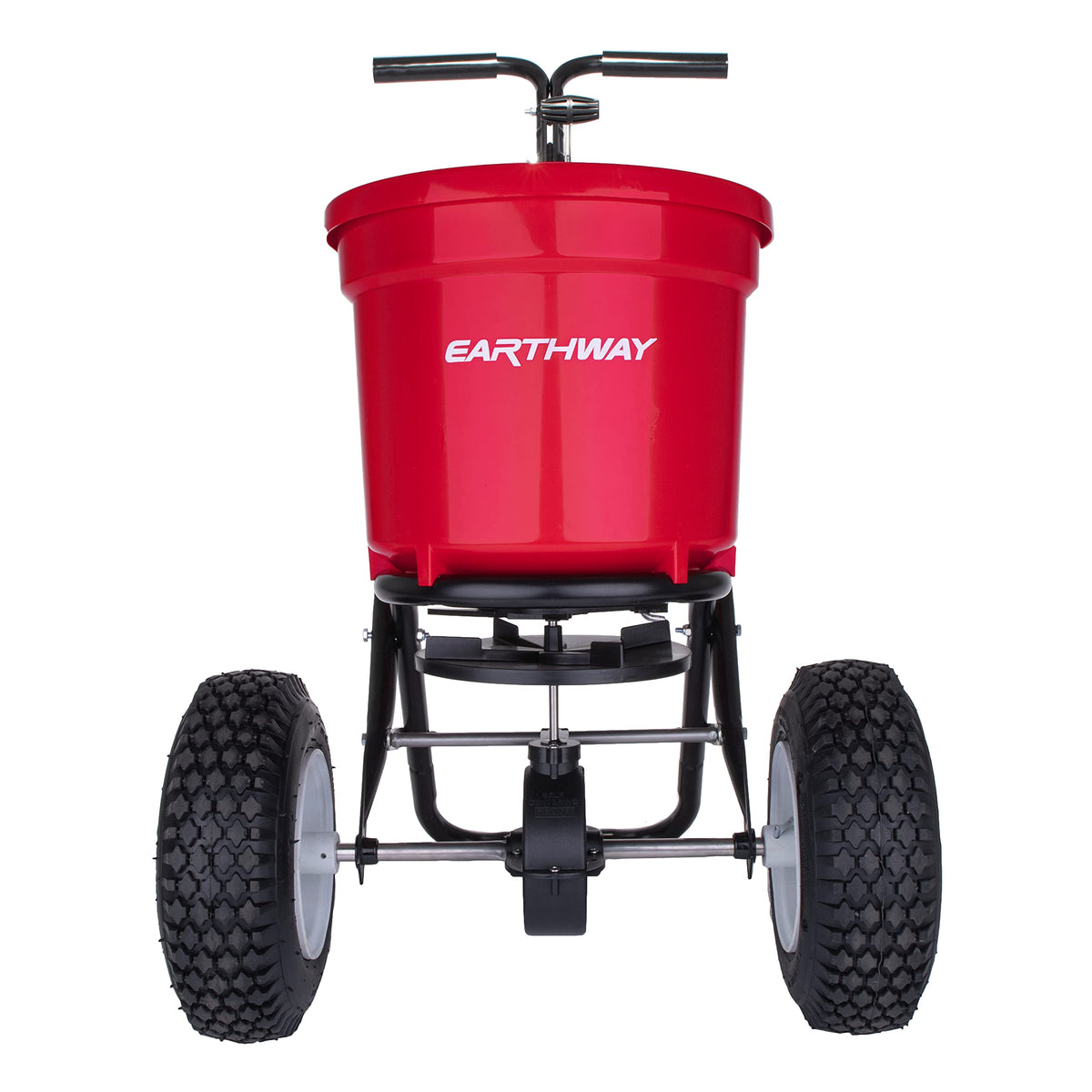 EarthWay 2150 Commercial 50 LB Broadcast Fertilizer Spreader. Heavy-Duty Walk-Behind Push Garden Seeder with Adjustable Drop Rate and Driving Handle. Large 13 inch Pneumatic Stud Tires