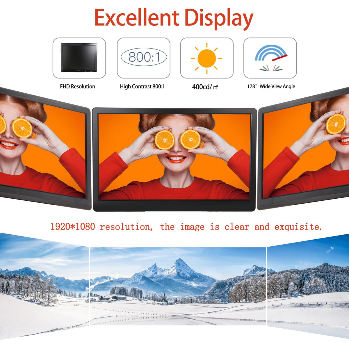 Benmiuko 24 inch Monitoring Display Screen Security Camera Monitor LCD Multi Functional Interface HDMI, BNC, VGA, AV, USB Input CCTV Computer Monitors Built in Speaker 1920x1080 Full HD