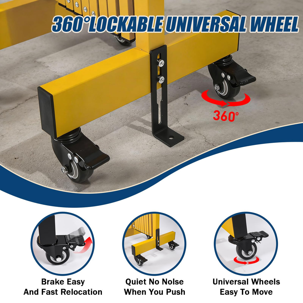 23.5FT Industrial Metal Expandable Barricade，Retractable Traffic Fence with Casters, Folding Security Gate，Portable Barricade Gate for Construction Area, Traffic Control, Cordon(Yellow
