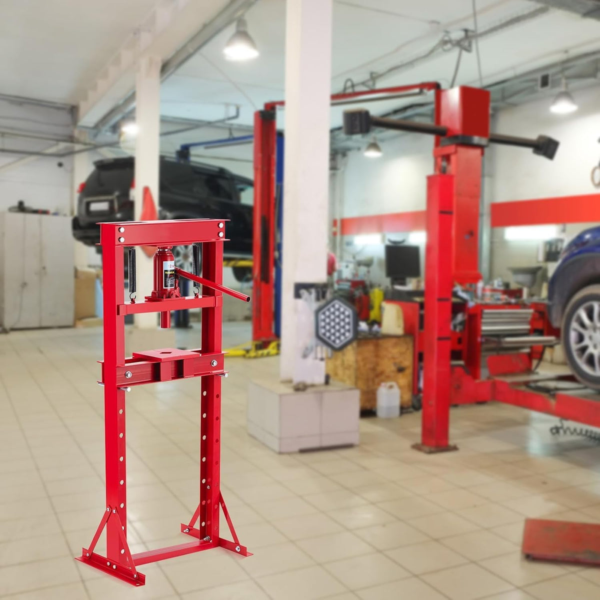 12-Ton H-Frame Hydraulic Press with Adjustable Table & 2 Press Plates, Heavy-Duty Shop Press for u-Joints, Metal Bending, and Garage Repairs
