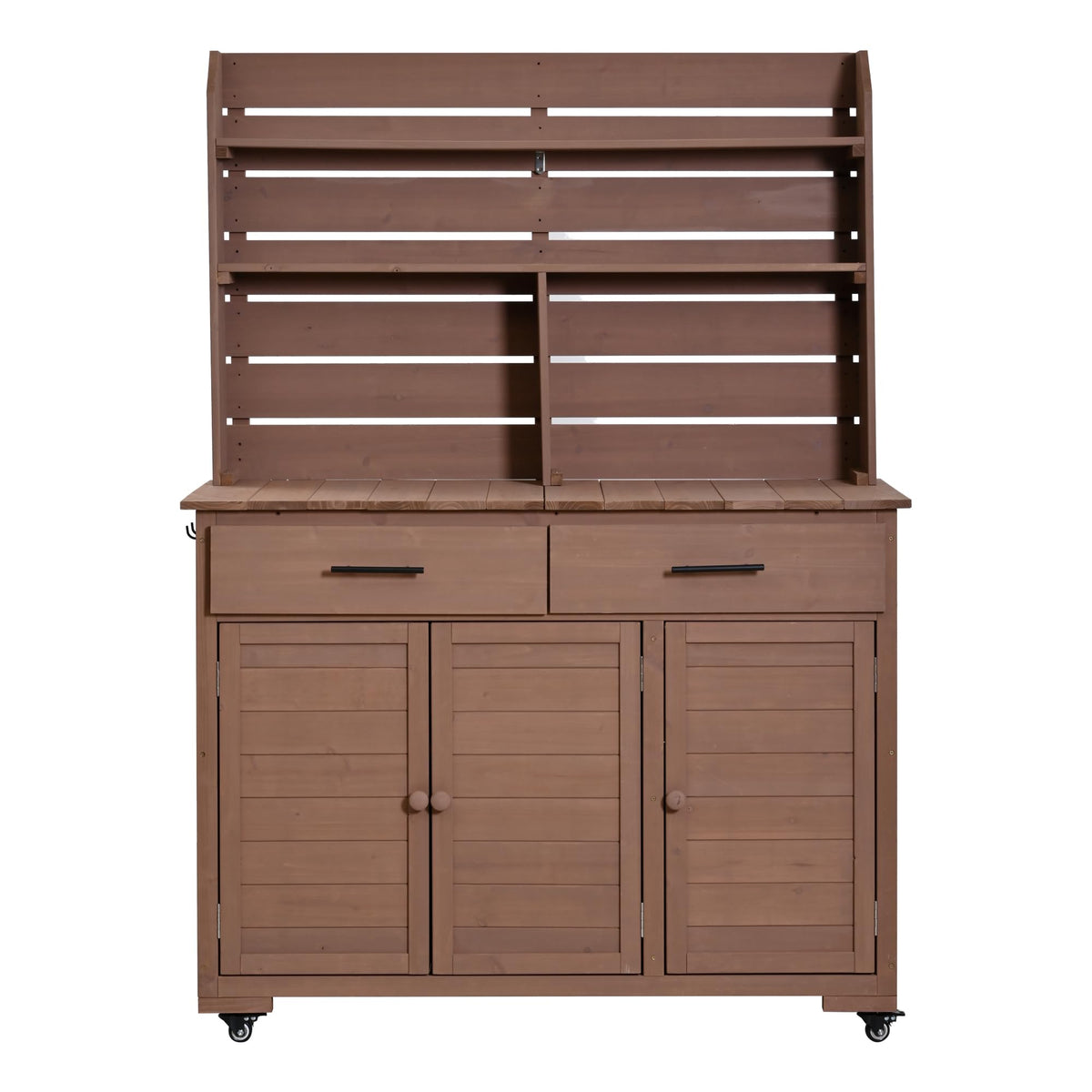 Outdoor Grill Cart with Storage Cabinet, Wood Outdoor Kitchen Island Prep Cart Grill Station for Food Prep and BBQ, Brown