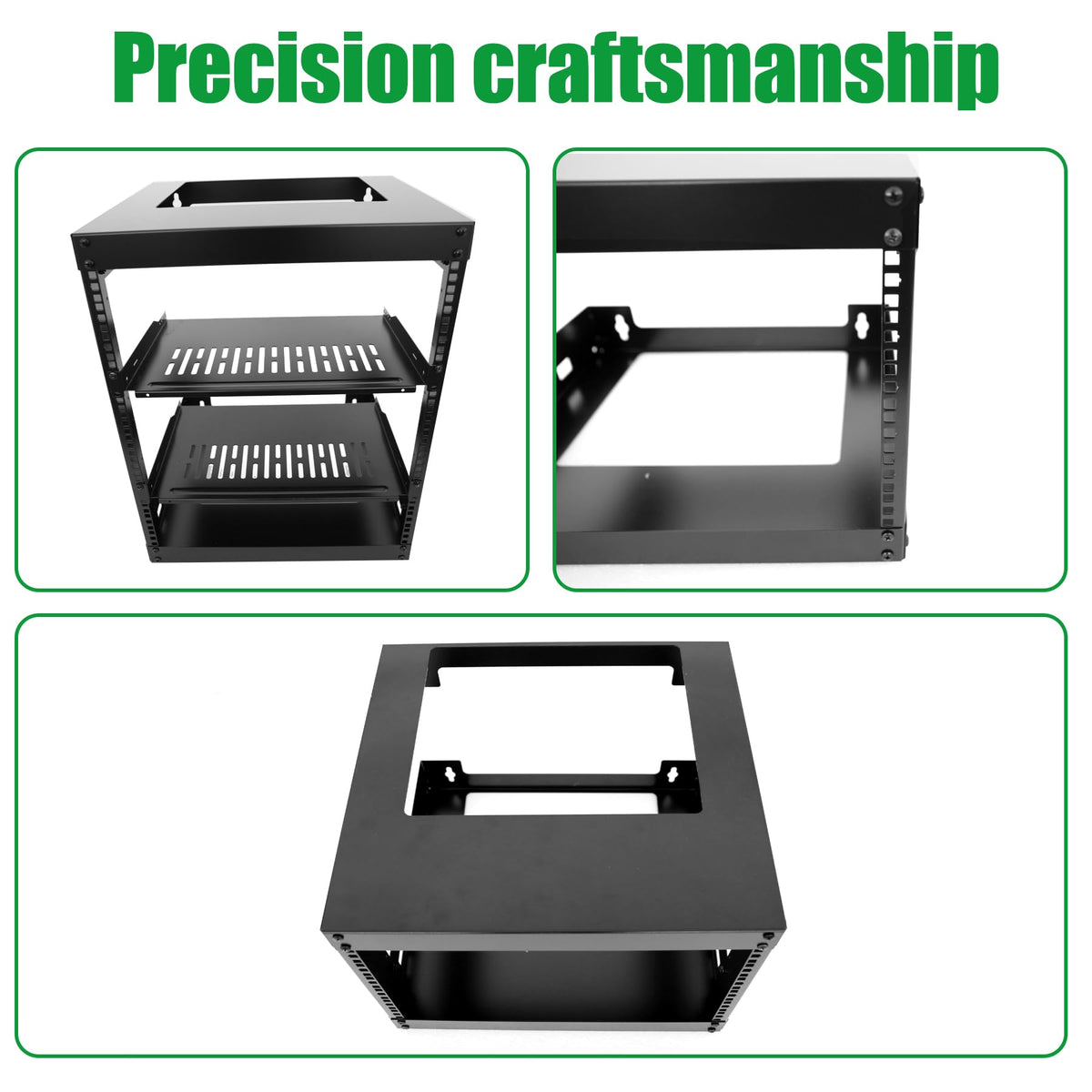 12U Wall Mount Open Frame 19 Inch Server Equipment Rack Wall Mountable Heavy Duty Design - Holds All Networking & AV Gear - Open Frame Includes 2 1U 12in Vented Shelves & Mounting screws(WALL RACK12U)