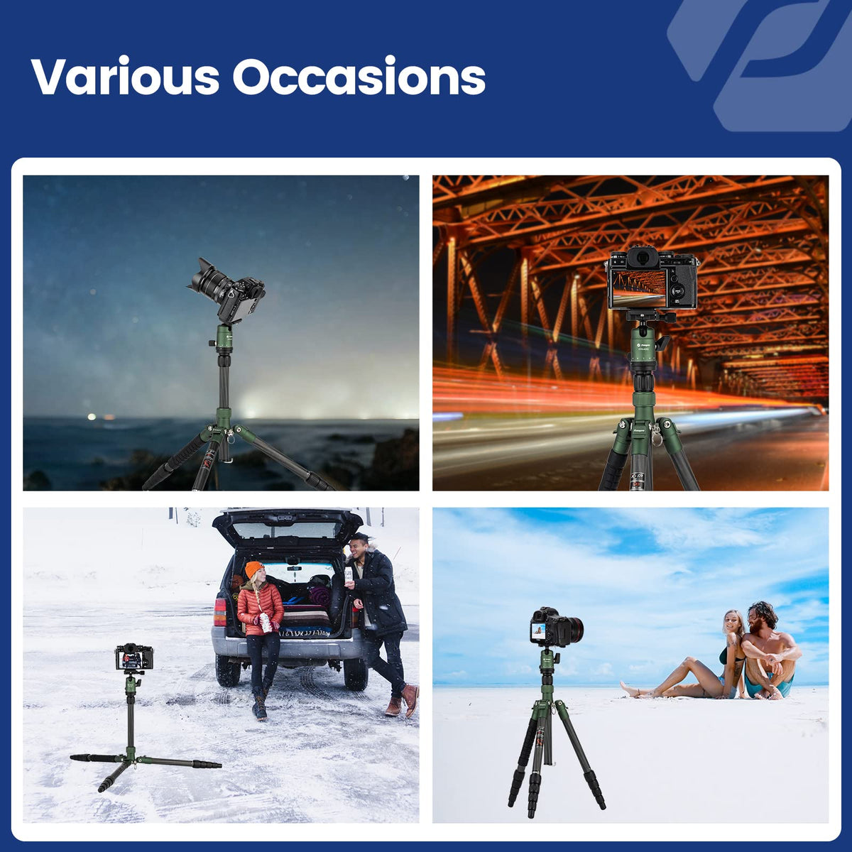 Fotopro 62" Carbon Fiber Travel Tripod, Lightweight Compact Camera Tripod with 360 Degree Ball Head, Detachable Monopod with Arca-Swiss QR Plate and Bag, Load up to 8KG/17.63lbs, Weighs only 2lb