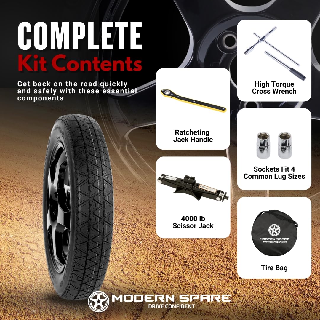Modern Spare Complete Compact Spare Tire Kit With Carrying Case - Fits 2021-2024 Hyundai Tucson (Including Hybrid)