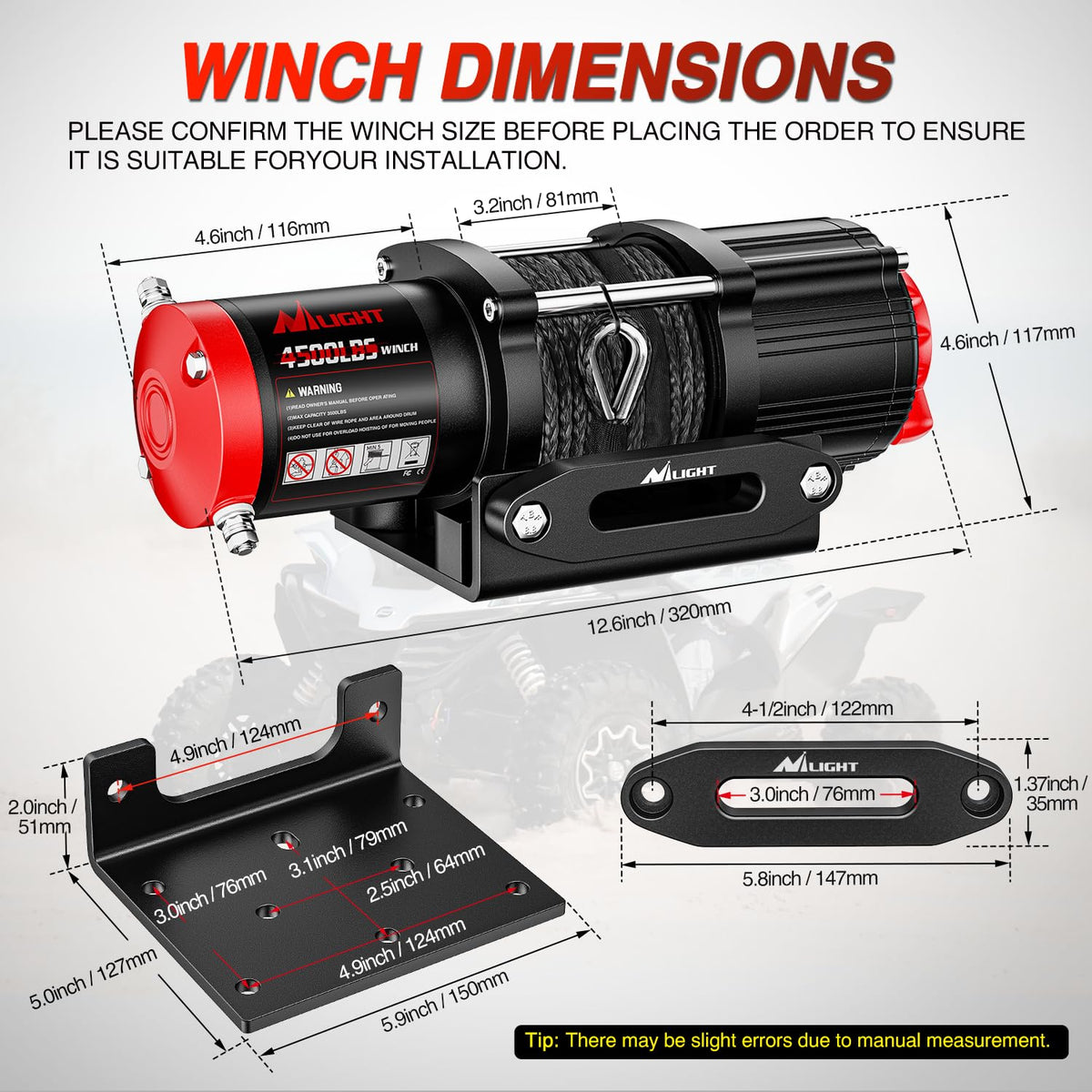 Nilight ATV UTV Electric Winch 12V 4500 lb Winches for Towing Trailer Truck Jeep Off Road Portable Waterproof IP67 Winch with Synthetic Rope Wireless & Wired Remote Control Hawse Fairlead Mount Plate