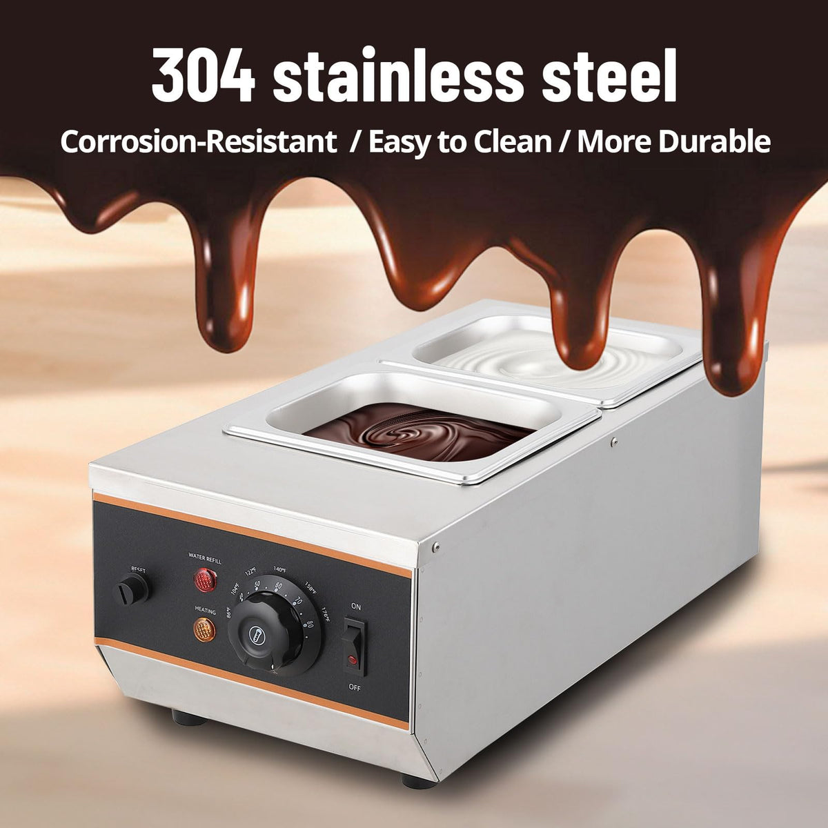 GarveeHome Chocolate Tempering Machine - 1.58 QT *2 Tanks, 6 LBS Capacity, TEMP Control 86~185℉, 800W Stainless Steel Electric Commercial Food Warmer for Chocolate/Milk/Cream Meltingream Melting