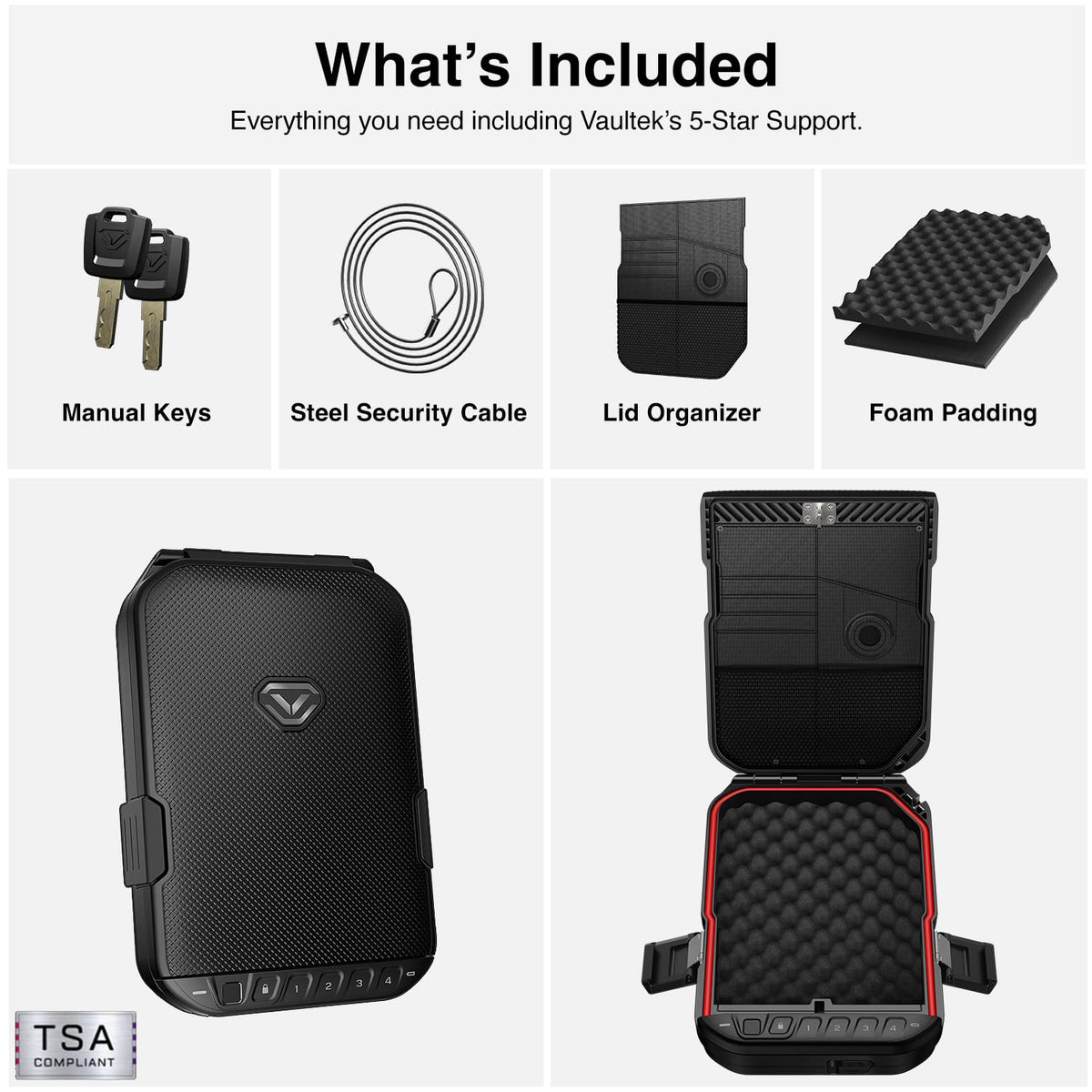 VAULTEK LifePod 10 Compact Lockable Weatherproof Case with Built-in Lock, Steel Security Cable, & TSA Handgun Case or Car Safe, Portable Travel Pistol Safe/Covert Black/Biometric