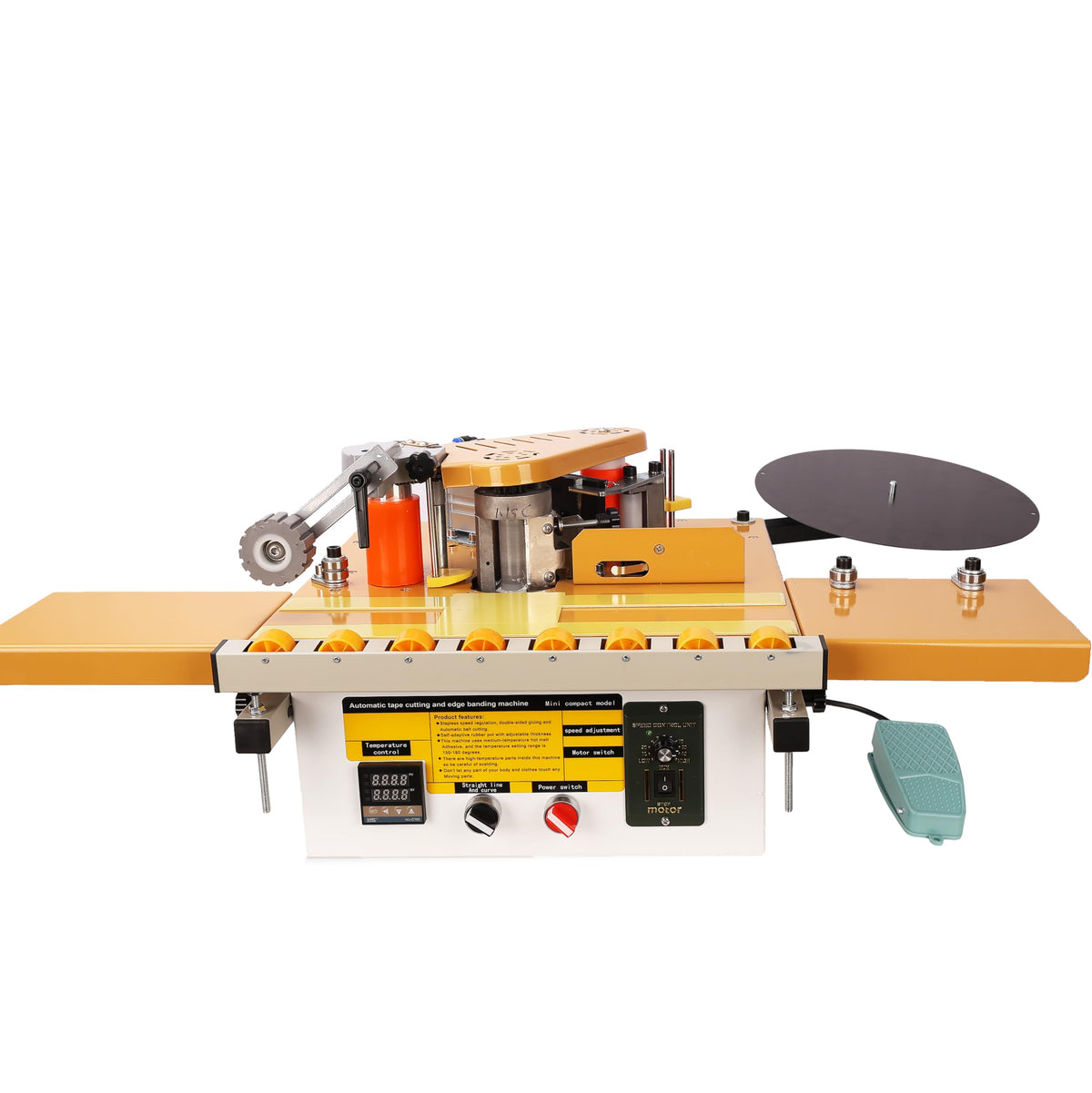 Edge Banding Machine, Portable Woodworking Edge Bander Curve Straight, Dual-Side Glue Application, Automatic Tape Breaking&Intelligent Temperature Control & Adjustable Speed 5-10m/min (110V)