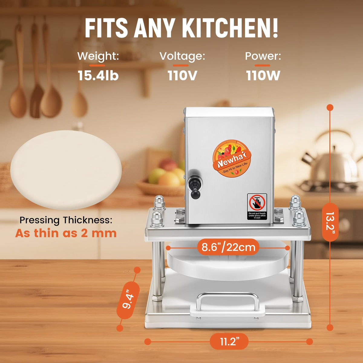 Newhai Commercial Pizza Dough Press Machine 8.6” Electric Dough Roller Sheeter Pastry Pizza Bread Press Forming Processor with 400 Pcs Parchment Papers for Bakery Home Restaurant Use