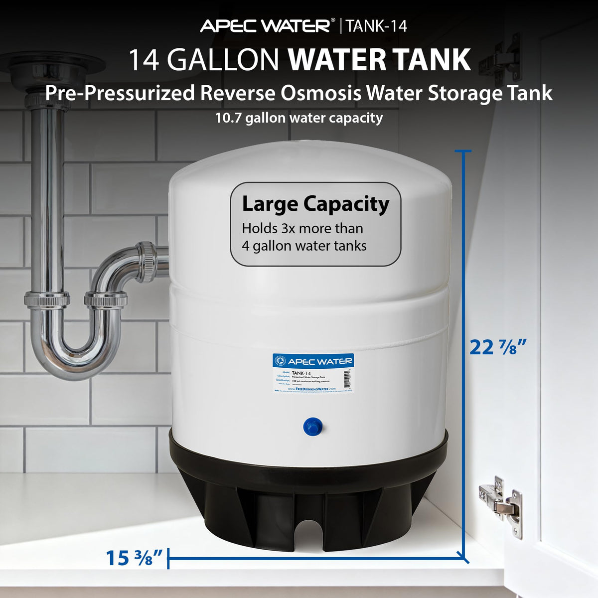 APEC TANK-14 14 Gallon Pre-pressurized Reverse Osmosis Water Storage Tank