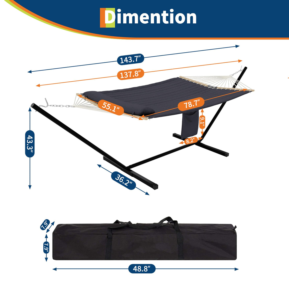 GarveeLife Instant-Setup 2-Person Hammock with Reinforced Steel Frame – Portable Outdoor Lounger for Garden, Camping & Beach (450 LB Capacity + Quick-Fold Carry Bag),Gray depressions